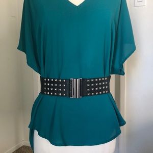 Black stretch belt with silver studs and clasp S-M